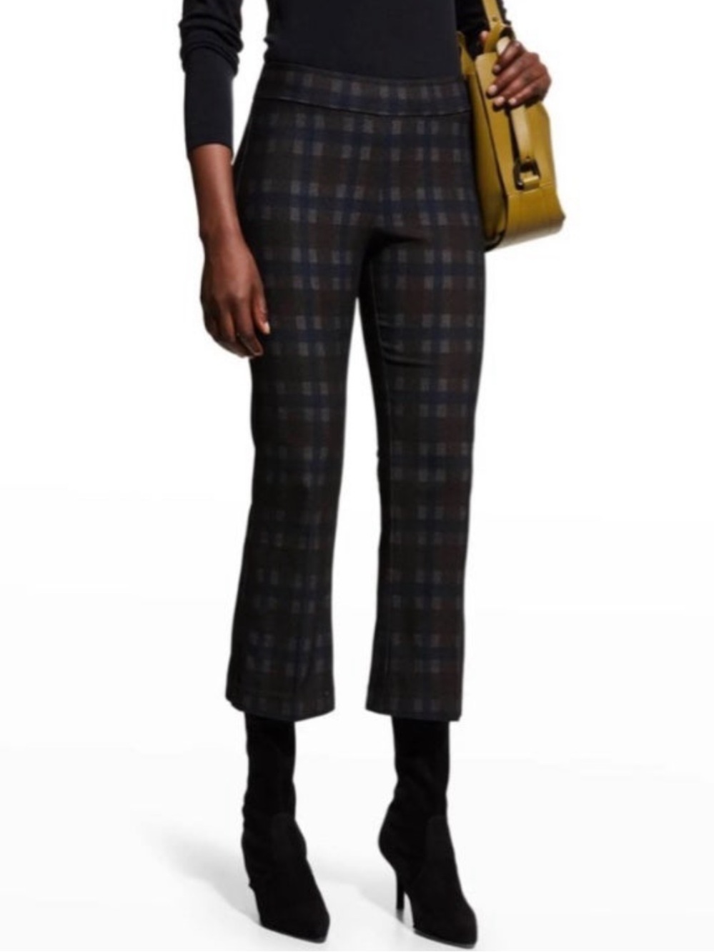 Avenue Montaigne Leo flare cropped olive plaid pant stretch pull on preppy fall